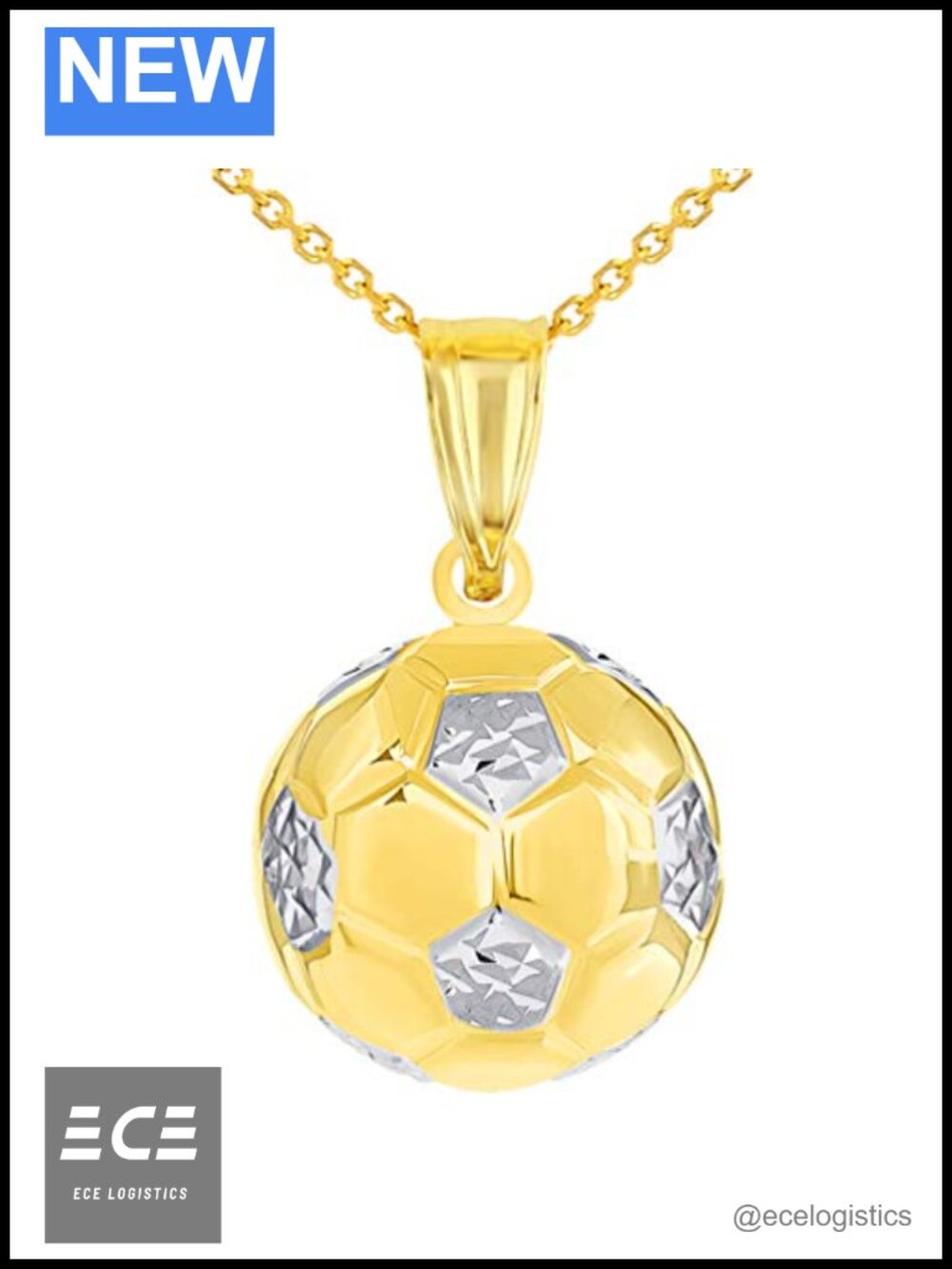 14K Yellow Gold 3D Soccer Ball Pendant Necklace with Chain